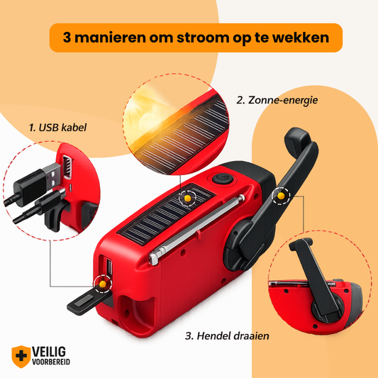 Noodradio met Lamp, Zonne-energie & Powerbank (2000 mAh)