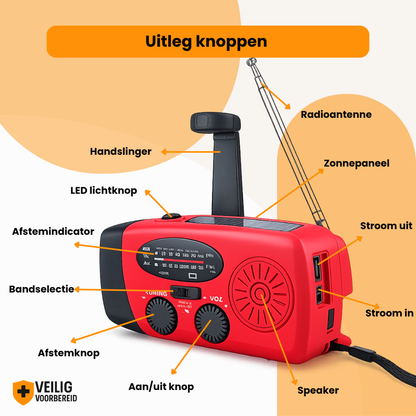 Noodradio met Lamp, Zonne-energie & Powerbank (2000 mAh)